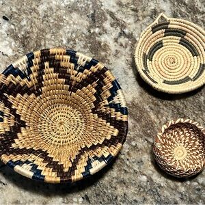 Handwoven Decorative Basket Set - Cream, Blue, Green, and Brown